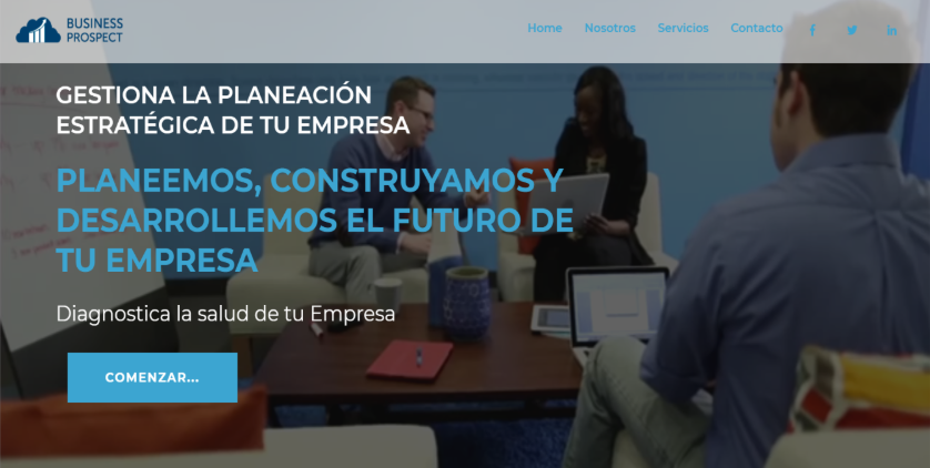 Captura del sitio de Business Prospect con el texto: gestiona la planeación estratégica de tu empresa.